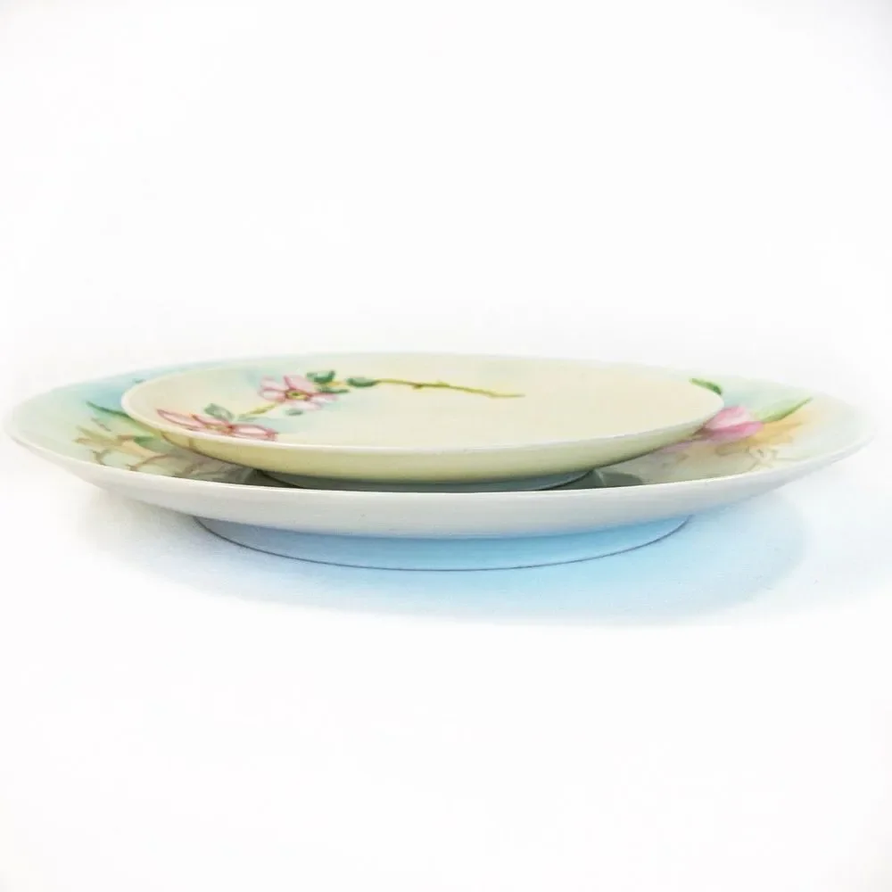 Antique Thomas Sevres Bavaria Hand Painted Signed Pink Dogwood Floral Plate